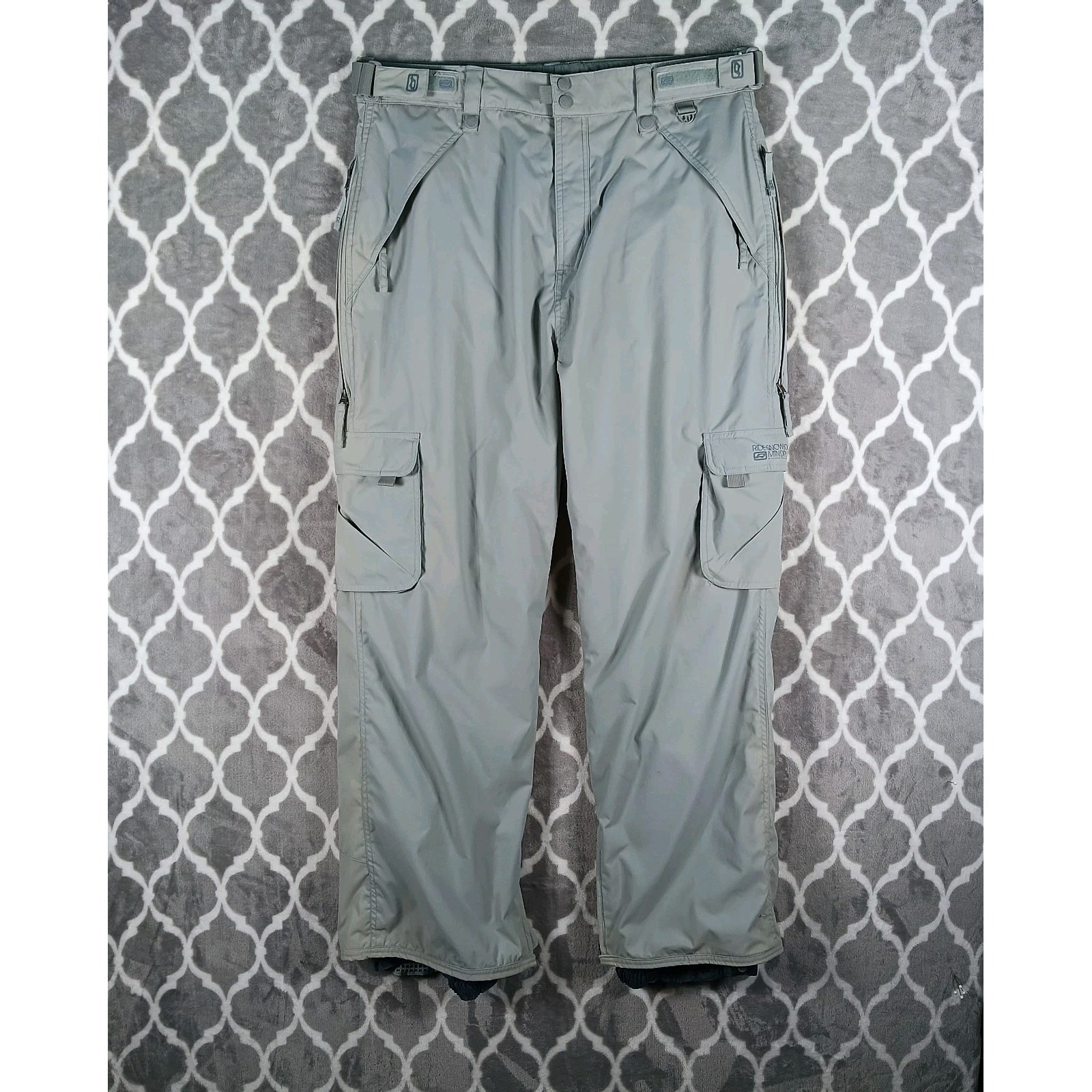 Ride Snowboard Pants Men L Gray Cargo Waterproof Insulated Mountain Dry Series